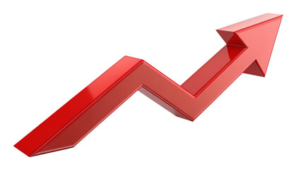 Red upward arrow graph showing rising trend, cut out