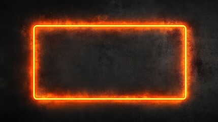 Bright Orange Neon Light Frame on Dark Grunge Textured Wall in Rectangular Shape Illuminating Vertical and Horizontal Edges