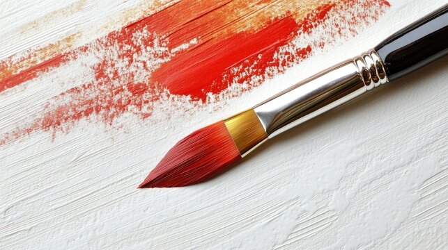 Vibrant red paintbrush on canvas showcasing artistic creativity and texture for drawing and painting enthusiasts
