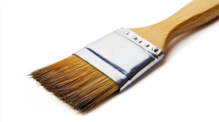 High-quality paint brush with wooden handle isolated on white background for art and DIY projects with clear clipping path.