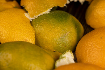 peeled orange ripe tangerines on the table