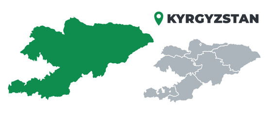 Kyrgyzstan map simple flat outline vector set