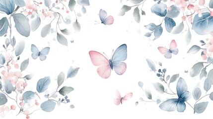 Watercolor butterflies floral design, pastel, spring, wall art, nursery decor
