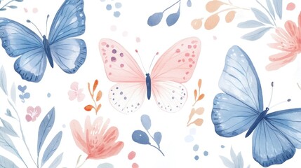 Pastel butterflies floral spring design, website header