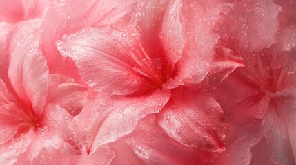 Delicate pink lily petals with water droplets creating a soft textured background for serene floral aesthetics