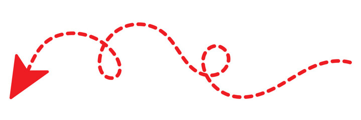 Long squiggle dashed, dotted line arrow vector icon