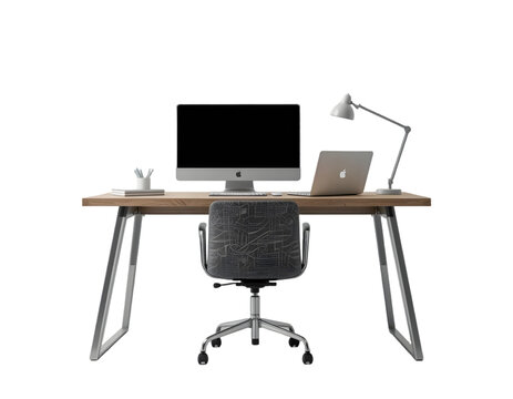 Office desk with lamp table isolated on transparent or white background