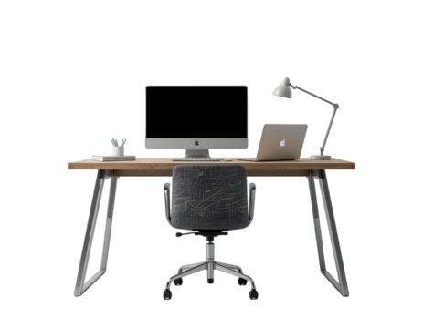Office desk with lamp table isolated on transparent or white background