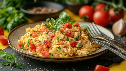 Scrumptious Scrambled Eggs with Tomatoes and Herbs: A Delightful Breakfast