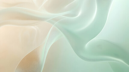 Mist forming elegant arcs against a solid pastel mint and beige background, illuminated to reveal fine details