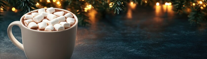 A mug of hot chocolate with marshmallows on top