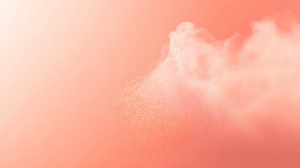 Fototapeta premium Mist particles dispersing into the air against a plain pastel coral background, brightly lit for maximum clarity