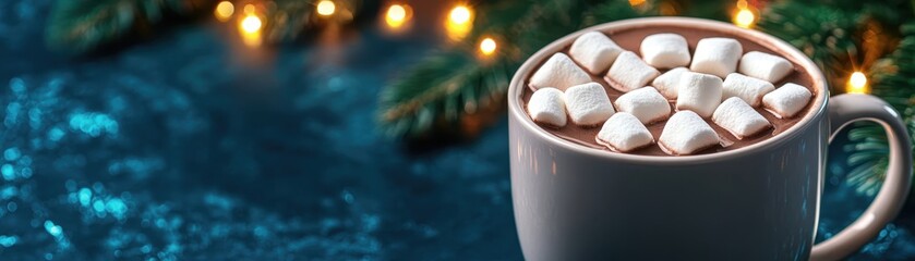 A mug of hot chocolate with marshmallows on top