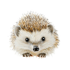 Hand-drawn cartoon style portrait of an adorable European hedgehog with spikes and a furry brown body, showcasing its solitary, nocturnal nature as a whimsical forest creature