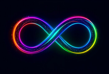 abstract colorful neon infinity symbol on a dark background