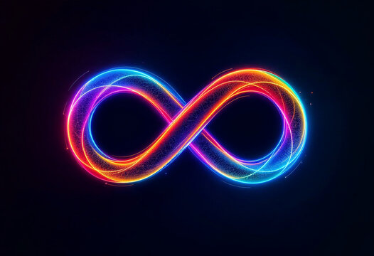 abstract colorful neon infinity symbol on dark background