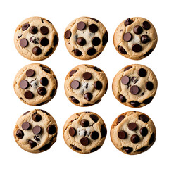 Sweet and Chewy Chocolate Chip Cookies, Isolated on Transparent Background.