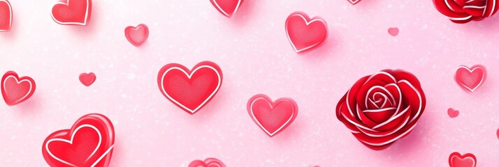 Elegant Line Art Hearts and Rose - Romantic illustration featuring intertwining hearts and a rose, symbolizing love, affection, beauty, romance, and passion.