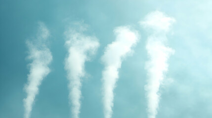 Steam trails drifting upward against a gradient sky blue background, softly illuminated to reveal texture