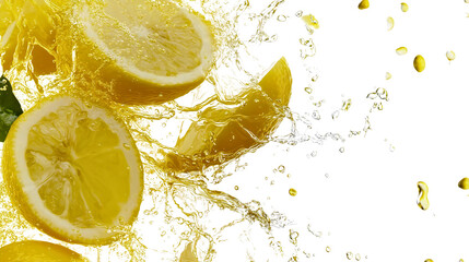 Fresh lemon splash with vibrant yellow citrus juice, capturing the refreshing essence of summer and healthy, vibrant flavors in a close-up food photography setting