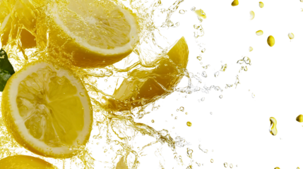 Fresh lemon splash with vibrant yellow citrus juice, capturing the refreshing essence of summer and healthy, vibrant flavors in a close-up food photography setting