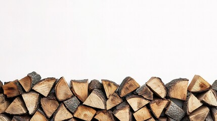 Stack of Firewood: A neatly arranged pile of firewood logs creates a rustic and warm texture, ideal for winter themes or cozy home decor.  The image offers ample copy space. 