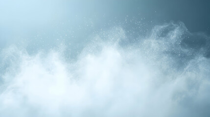 Thin mist particles dispersing gracefully against a pale sky blue background, softly illuminated for a smooth texture