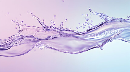 Water spray creating dynamic curves against a pastel lavender and aqua background, captured with focused lighting