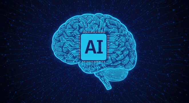 Digital brain with circuit and AI cocept. 3D Rendering.

