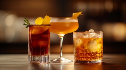 Set of classic cocktails isolated on white background. Beverages menu banner.