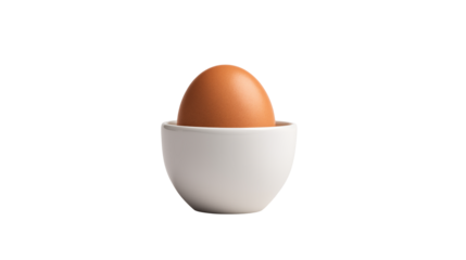 Close up of a perfectly cooked brown egg in a white egg cup ideal for breakfast menus healthy eating websites or culinary blogs  High resolution image perfect for food advertising and recipe websites