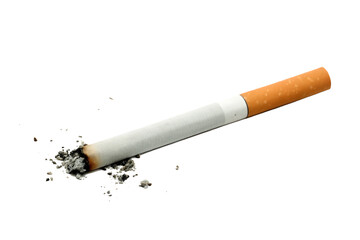 A cigarette with ash stubbed isolated on white background PNG.AI GENERATED