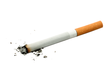 A cigarette with ash stubbed isolated on white background PNG.AI GENERATED