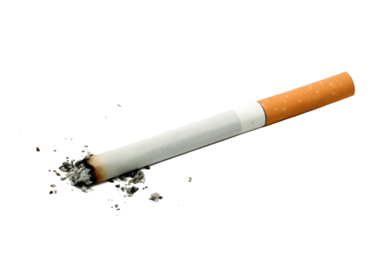 A cigarette with ash stubbed isolated on white background PNG.AI GENERATED