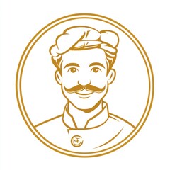 Portrait of a chef in a circle, ideal for food or restaurant promotional use, simple background
