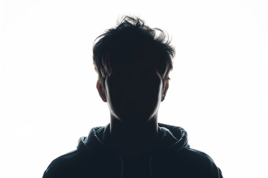 Silhouette of a young man wearing a hoodie with strong backlight