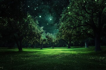 Obraz premium Serene Nighttime Forest Scene Under Starlit Sky