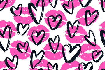 Hearts seamless background, Valentine pattern design. Trendy minimalistic hearts backdrop