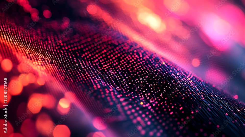 Aufkleber Dynamic Digital Red and Pink Abstract Light Pattern with Bokeh Effects : Generative AI