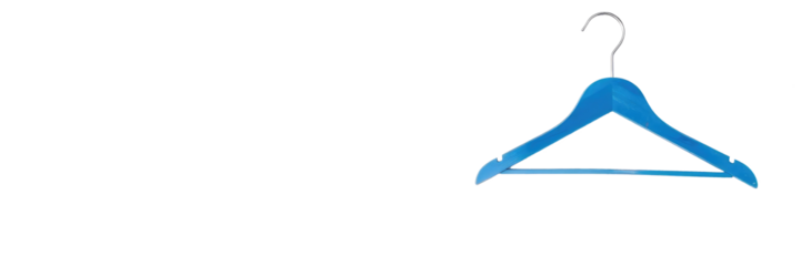 Blue wooden clothes hanger against white background, home decor item, storage solution