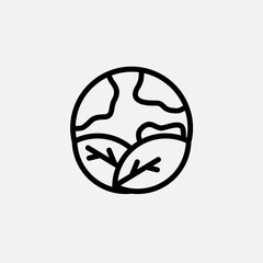 Go green globe earth and leaf icon line, free energy, ecology, renewable and green energy concept. Linear and lineart icon.