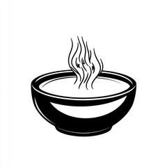 Steaming soup in black bowl with white background for food illustration or cooking instructions