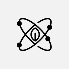 Atom energy and leaf icon line, free energy, ecology, renewable and green energy concept. Linear and lineart icon.