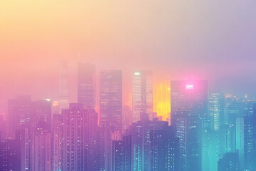 Fototapeta premium Tranquil City Skyline with Sunset Reflections, Modern Architecture, and Pastel Tones Creating a Serene Urban Landscape