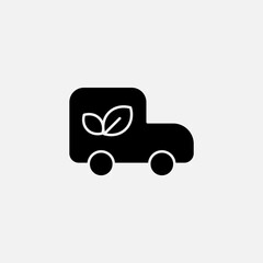 Electric car and leaf icon glyph, free energy, ecology, renewable and green energy concept. Solid black icon.