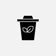 Trash can and leaf icon glyph, free energy, ecology, renewable and green energy concept. Solid black icon.