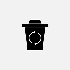 Recycle Trash can icon glyph, free energy, ecology, renewable and green energy concept. Solid black icon.