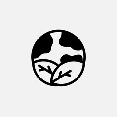 Go green globe earth and leaf icon semi solid, free energy, ecology, renewable and green energy concept. Glyph icon.