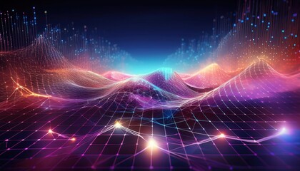 A futuristic holographic background with interconnected data points forming a glowing mesh, symbolizing technology and digital networks.