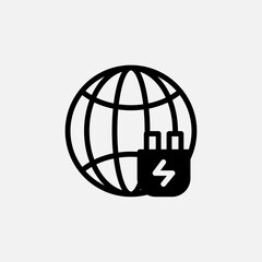 Globe and Plug icon semi solid, free energy, ecology, renewable and green energy concept. Glyph icon.